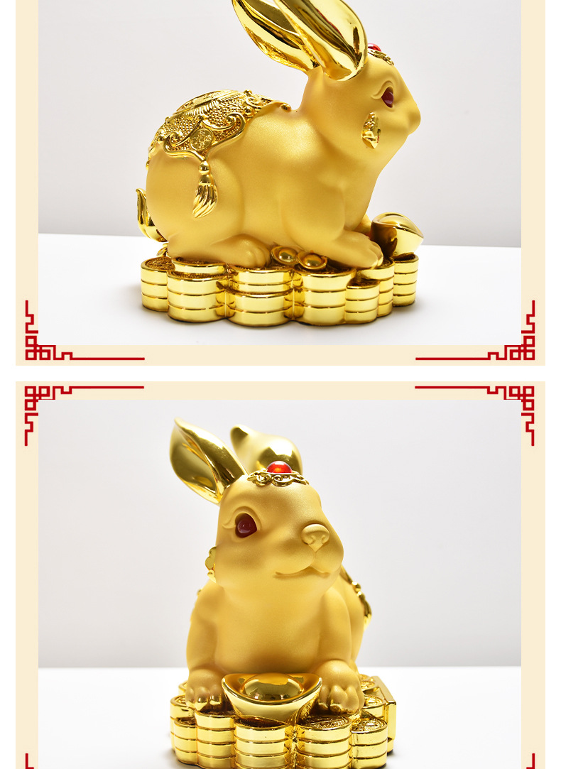 玉兔招财 十二生肖兔年摆件，吉祥纳福的雅致之选
